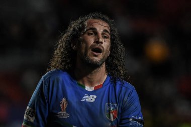 İtalya 'dan Brendan Santi, Rugby Ligi Dünya Kupası 2021 karşılaşmasında Avustralya ile İtalya arasındaki Wicked Stadyumu, St Helens, Birleşik Krallık, 29 Ekim 202