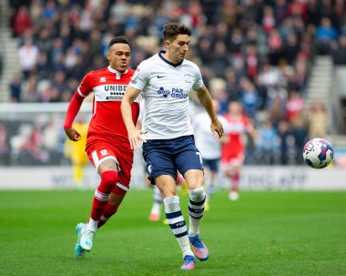Preston North End 'den Jordan Storey 29 Ekim 202' de Deepdale, Preston, İngiltere 'de oynanan Preston North End-Middlesbrough maçında...