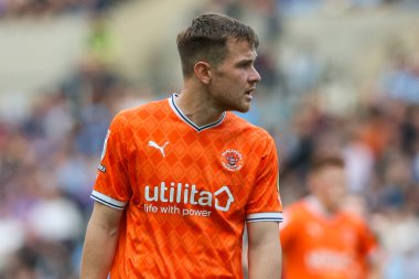Blackpool 'dan Jordan Thorniley # 34 Gökyüzü İddia Şampiyonası maçında Coventry City, Coventry Building Society Arena, Coventry, Birleşik Krallık' ta Blackpool 'a karşı.