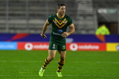 2021 Dünya Rugby Ligi Kupası 'nda Avustralyalı Ben Hunt, Avustralya ile İtalya arasındaki maçın 29 Ekim 202' de St Helens, Birleşik Krallık 'ta oynanan maçında