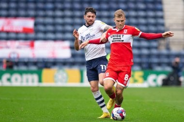 Middlesborough 'dan Riley McGree # 8 Sky Bet Şampiyonası maçında Preston North End ile Deepdale, Preston, Birleşik Krallık' ta karşı karşıya, 29 Ekim 202