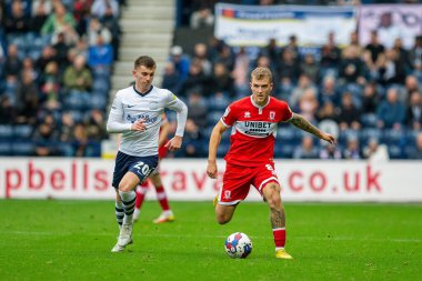 Middlesborough 'dan Riley McGree # 8 Sky Bet Şampiyonası maçında Preston North End ile Deepdale, Preston, Birleşik Krallık' ta karşı karşıya, 29 Ekim 202