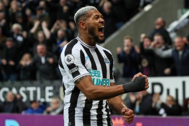 Joelinton #7 of Newcastle  Celebrates scoring 3-0 during the Premier League match Newcastle United vs Aston Villa at St. James's Park, Newcastle, United Kingdom, 29th October 202 clipart