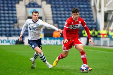 Middlesborough 'dan Ryan Giles 29 Ekim 202' de Deepdale, Preston 'da Preston North End' e karşı oynanan Gökyüzü İddia Şampiyonası maçında...
