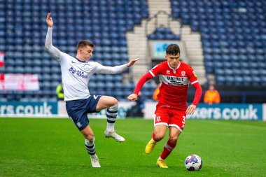 Middlesborough 'dan Ryan Giles 29 Ekim 202' de Deepdale, Preston 'da Preston North End' e karşı oynanan Gökyüzü İddia Şampiyonası maçında...
