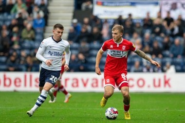 Middlesborough 'dan Riley McGree # 8 Sky Bet Şampiyonası maçında Preston North End ile Deepdale, Preston, Birleşik Krallık' ta karşı karşıya, 29 Ekim 202