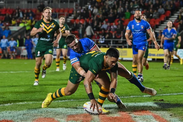Valentine Holmes Australia Goes Try Rugby League World Cup 2021 — Stock Photo, Image