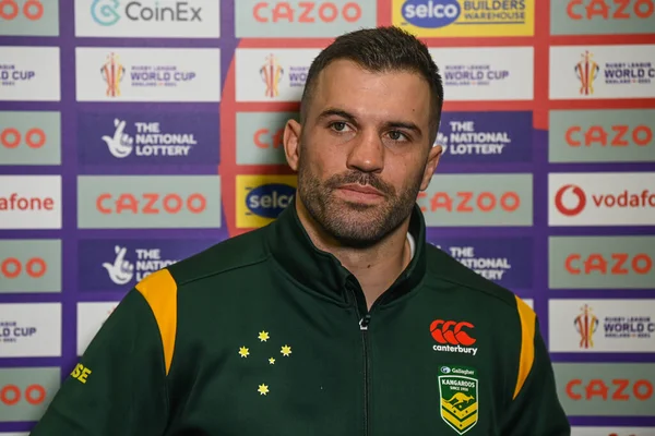 James Tedesco Australia Pre Game Interview Ahead Rugby League World — Stock Photo, Image