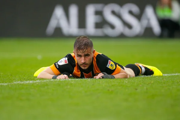 Dimitrios Pelkas Hull City Reagerar Efter Att Missat Chansen Att — Stockfoto