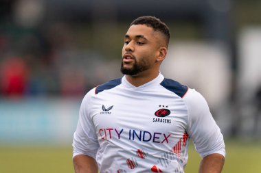  Saracens 'ın 6. Andy Christie, 30 Ekim 202' de StoneX Stadyumu 'nda oynanan Gallagher Premiership maçından önce ısınıyor.