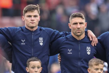 İngiltere 'den Jack Welsby ve İngiltere' den Tommy Makinson Rugby Ligi 2021 Dünya Kupası 'nda İngiltere' ye karşı Yunanistan Bramall Lane, Sheffield, Birleşik Krallık, 29 Ekim 202