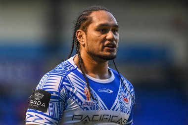 Samoa 'dan Martin Taupau, Rugby Ligi Dünya Kupası 2021 Grubu önünde oynanan hazırlık maçında A Grubu Fransa' ya karşı Halliwell Jones Stadyumu, Warrington, İngiltere, 30 Ekim 202