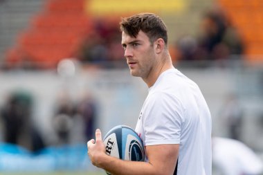  Saracens 4. Callum Hunter-Hill, 30 Ekim 202 'de StoneX Stadyumu' nda oynanan Gallagher Premiership maçından önce ısınıyor.