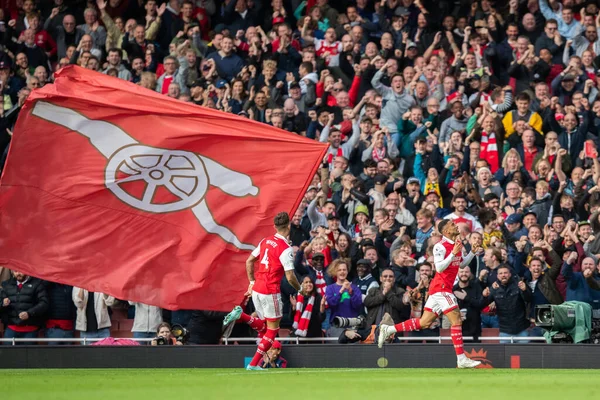 Reiss Nelson Arsenal Comemora Sua Primeira Tarde Durante Jogo Arsenal — Fotografia de Stock