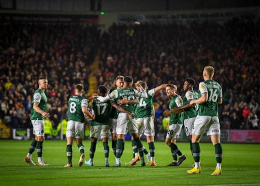 GOAL Plymouth Argyle forveti Morgan Whittaker (19) 31 Ekim 202 'de İngiltere' nin Plymouth kentinde oynanan Sky Bet 1 karşılaşmasında 1-1 'lik galibiyet golünü kutluyor.