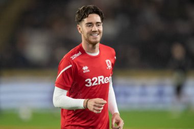 Middlesbrough 'dan Hayden Hackney # 30 numaralı maç öncesi ısınma maçı öncesinde Hull City, Middlesbrough' a karşı MKM Stadyumu, Hull, İngiltere 1 Kasım 202