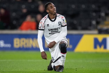 Middlesbrough 'dan kederli Isaiah Jones # 2, Gök İddia Şampiyonası maçında Hull City, Middlesbrough' a karşı 1 Kasım 202 'de MKM Stadyumu' nda.