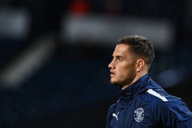 Blackpool 'dan Jerry Yates # 9, maç öncesi ısınma turu sırasında West Bromwich Albion, Blackpool' a karşı 1 Kasım 202 'de Hawthorns, West Bromwich, İngiltere' de.