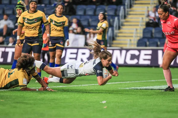 Tara Jones England Går Över För Ett Försök Women Rugby — Stockfoto