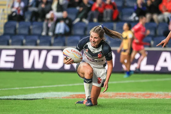 Tara Jones England Går Över För Ett Försök Women Rugby — Stockfoto