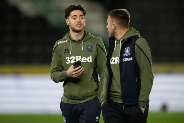 stock image Hayden Hackney #30 of Middlesbrough arrives at The MKM Stadium ahead of the Sky Bet Championship match Hull City vs Middlesbrough at MKM Stadium, Hull, United Kingdom, 1st November 202