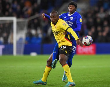 Cardiff City 'den Jaden Philogene-Bidace # 25 ve Watford' dan Edo Kayembe # 39 numara Cardiff City - Watford maçı sırasında Cardiff City - Watford Cardiff Stadyumu, Birleşik Krallık, 2 Kasım 202