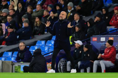 UEFA Şampiyonlar Ligi maçında Manchester City - Sevilla maçında Manchester City teknik direktörü Pep Guardiola, Etihad Stadyumu, Manchester, İngiltere, 2 Kasım 202