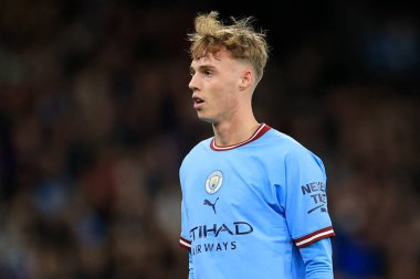 Manchester City 'den Cole Palmer # 80 UEFA Şampiyonlar Ligi maçı sırasında Etihad Stadyumu' nda Manchester City 'ye karşı Sevilla maçı, 2 Kasım 202