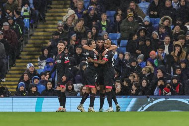 Sevilla 'dan Rafa Mir # 12 UEFA Şampiyonlar Ligi maçında Etihad Stadyumu' nda Manchester City - Sevilla maçında 2 Kasım 202 'de 0-1' lik galibiyet golünü kutluyor.