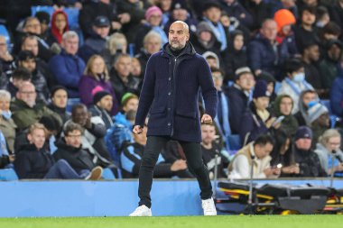 Manchester City 'nin teknik direktörü Manchester City ile Sevilla maçında 2 Kasım 202' de Etihad Stadyumu 'nda tepki gösterdi.