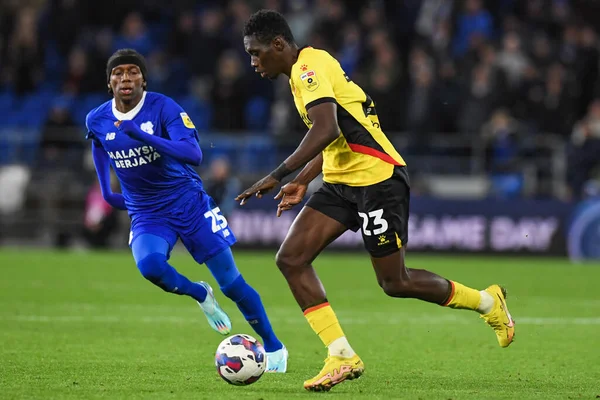 Stock image Ismala Sarr #23 of Watford during the Sky Bet Championship match Cardiff City vs Watford at Cardiff City Stadium, Cardiff, United Kingdom, 2nd November 2022