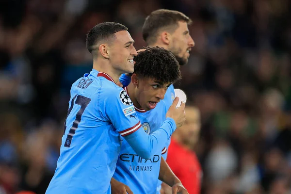 Phil Foden Manchester City Firar Med Rico Lewis Manchester City — Stockfoto