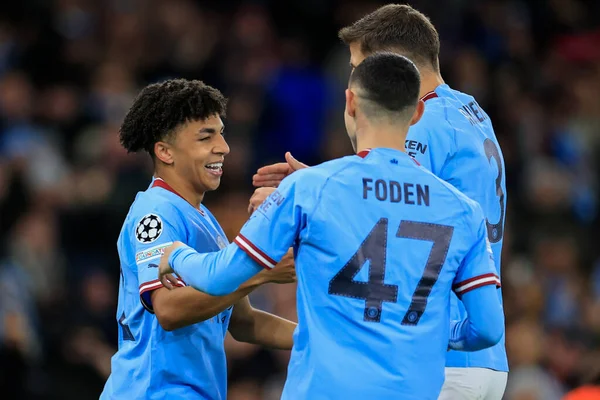 Phil Foden Manchester City Firar Med Rico Lewis Manchester City — Stockfoto
