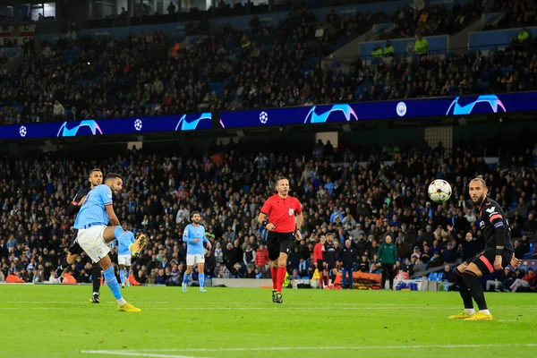 Riyad Mahrez Manchester City Scores Make Uefa Champions League Match — Stock Photo, Image