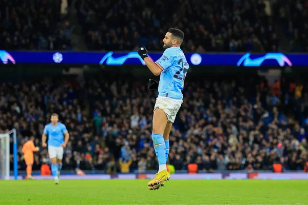 Riyad Mahrez Van Manchester City Viert Scoren Het Maken Tijdens — Stockfoto