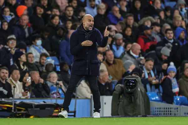 Pep Guardiola Manager Manchester City Reacciona Durante Partido Liga Campeones — Foto de Stock
