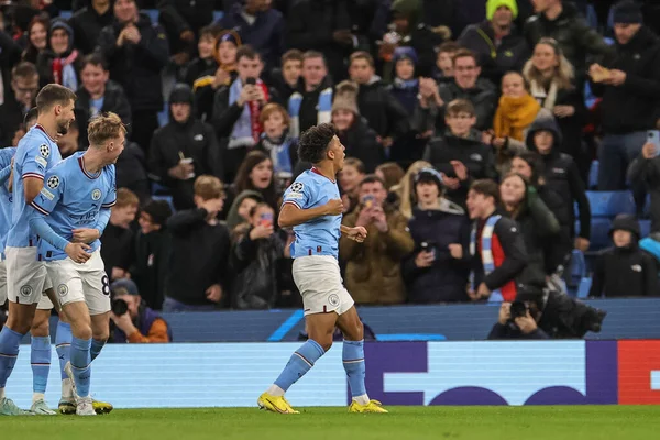 Rico Lewis Manchester City Celebra Gol Para Hacerlo Durante Partido — Foto de Stock