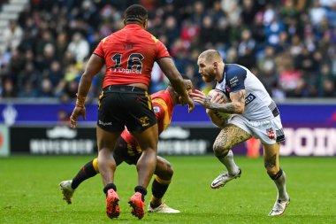 İngiltere 'den Sam Tomkins Rugby Ligi Dünya Kupası 2021 çeyrek final karşılaşmasında İngiltere ile Papua Yeni Gine arasındaki DW Stadyumu, Wigan, İngiltere, 5 Kasım 202