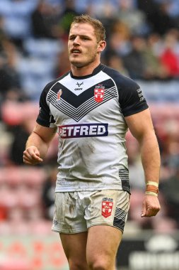 İngiliz Tom Burgess, Rugby Ligi Dünya Kupası 2021 Çeyrek Final Maçı 'nda İngiltere, Wigan, İngiltere' deki DW Stadyumu 'nda Papua Yeni Gine' ye karşı.