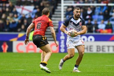 İngiltere 'den Mike McMeeken Rugby Ligi Dünya Kupası 2021 Çeyrek final karşılaşmasında İngiltere ile Papua Yeni Gine arasındaki DW Stadyumu, Wigan, İngiltere, 5 Kasım 202