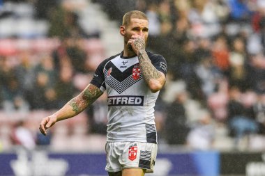 Rugby Ligi Dünya Kupası 2021 çeyrek final maçında İngiltere ile Papua Yeni Gine arasındaki maç sırasında İngiltere 'den Sam Tomkins, Wigan, Birleşik Krallık' ta 5 Kasım 202