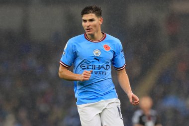 Julian Alvarez # 19 Manchester City Premier League maçı sırasında Manchester City Fulham 'a karşı Etihad Stadyumu, Manchester, İngiltere, 5 Kasım 202