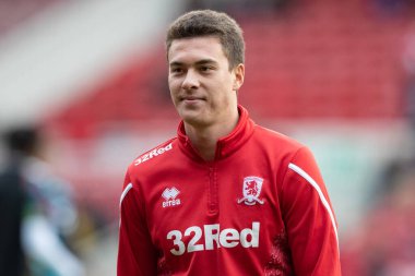Middlesbrough 'dan Matthew Hoppe # 13, Middlesbrough, Birleşik Krallık, Riverside Stadyumu' nda oynanan Middlesbrough-Bristol maçı öncesinde maç öncesi ısınma turu.