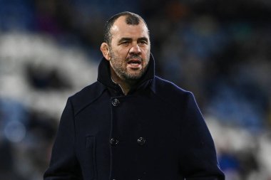 Michael Cheika Lübnan Teknik Direktörü Rugby Ligi Dünya Kupası 2021 Çeyrek final karşılaşması öncesinde 4 Kasım 202 'de John Smith Stadyumu, Huddersfield, Birleşik Krallık' ta oynanan karşılaşma öncesi ısınma maçında