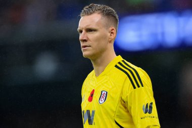 Premier Lig maçında Fulham 'dan Bernd Leno # 17 Etihad Stadyumu' nda Manchester City Fulham 'a karşı, 5 Kasım 202