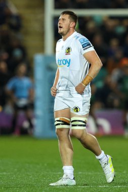 Exeter Chiefs 'ten Lewis Pearson Gallagher Premiership maçında Northampton Saints, Exeter Chiefs' e karşı Franklin 's Gardens, Northampton, İngiltere' de 4 Kasım 202 'de oynanan stadyumda mücadele etti.
