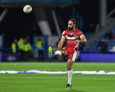 Lübnan 'dan Reece Robinson Rugby Ligi Dünya Kupası 2021 Çeyrek final karşılaşması öncesinde John Smith' in stadyumu Huddersfield, İngiltere 'de 4 Kasım 202' de oynanan karşılaşma öncesi ısınma maçında