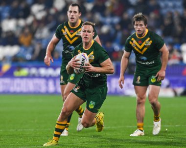 Avustralyalı Daly Cherry-Evans, 4 Kasım 202 'de John Smith Stadyumu' nda oynanan 2021 Dünya Rugby Ligi çeyrek final karşılaşmasında ara verdi.