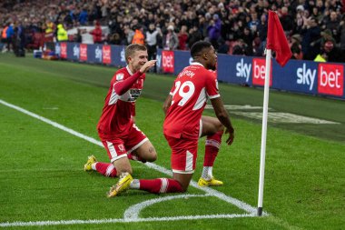 Middlesbrough 'dan Chuba Akpom 29 numara golünü kutluyor ve 5 Kasım 202' de Middlesbrough-Bristol City Riverside Stadyumu, Middlesbrough, Birleşik Krallık 'ta oynanan Sky Bet Şampiyonası maçında skoru 1-1 yapıyor.