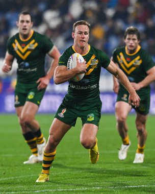 Avustralyalı Daly Cherry-Evans, 4 Kasım 202 'de John Smith Stadyumu' nda oynanan 2021 Dünya Rugby Ligi çeyrek final karşılaşmasında ara verdi.